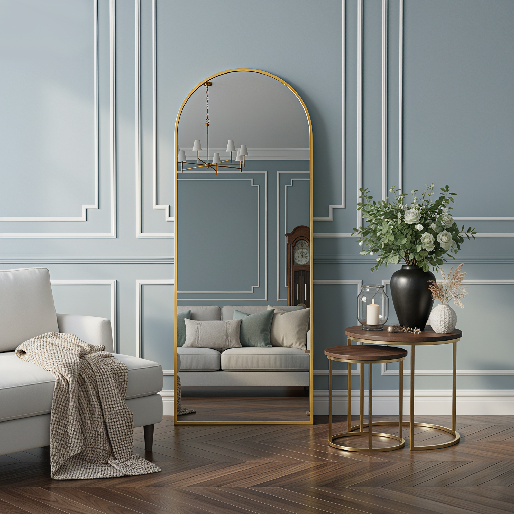 MAYEERTY Gold Arch Full Length Mirror, Wall Mount or Freestanding for Bedroom/Living Room, 57" × 20"