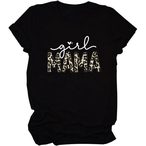 Girl Mama Shirt Womens Fashion Leopard Graphic Print Mom Shirt Mom of Girls Tshirt Casual Short Sleeve Tee Tops