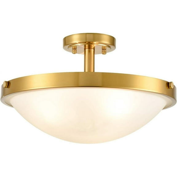Claxy 16" 3-Light Gold Semi Flush Mount Lights with Milk Glass Shade