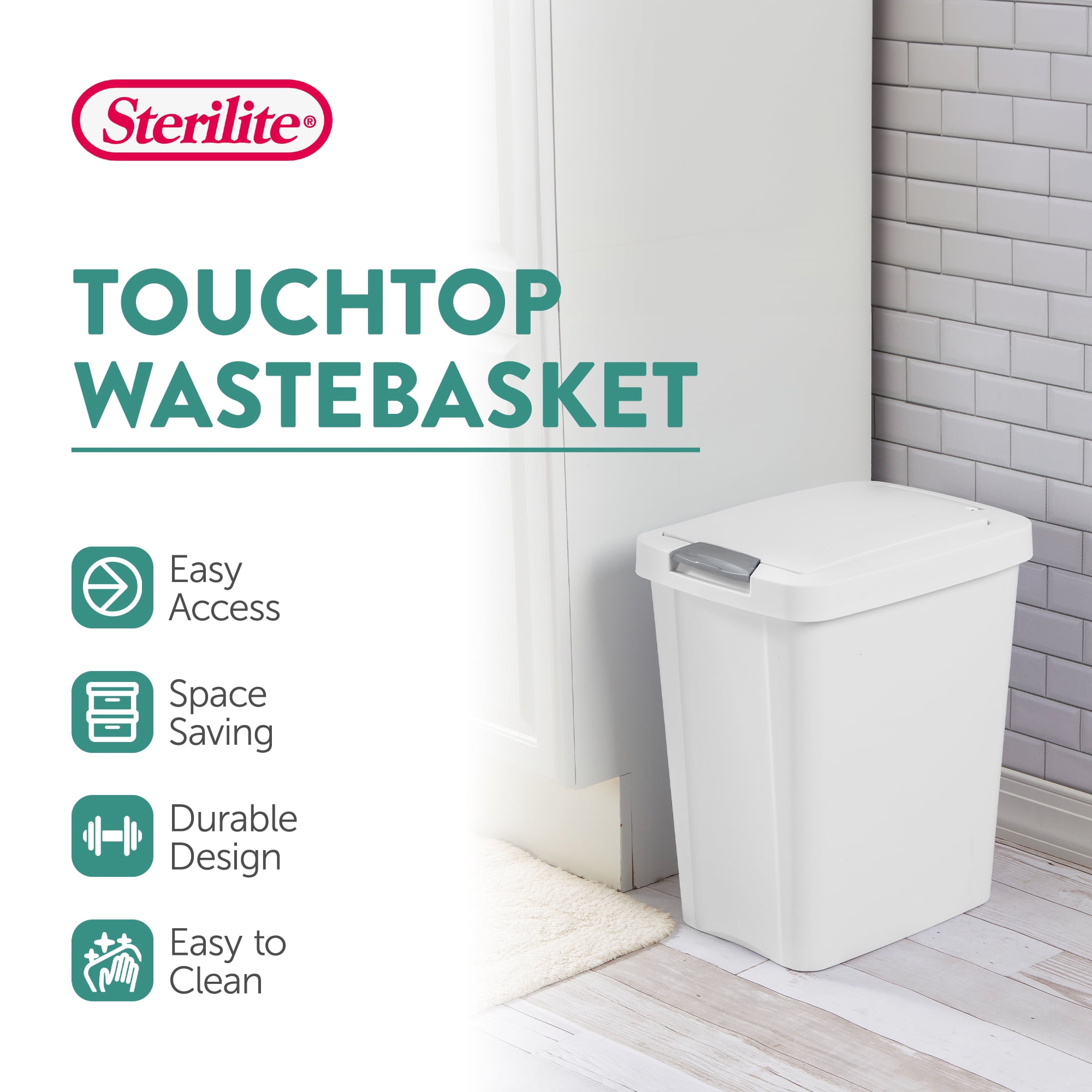 Sterilite 7.5 Gallon TouchTop Wastebasket w/ Titanium Latch, White 16 Ct