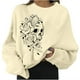 thumbnail image 1 of Halloween Mujer Moda Casual Estampado Cuello Redondo Suelto Manga Larga Tops Cortos Blusa Sin Capucha Sudaderas Pompotops FGAJ19088, 1 of 5