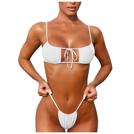 

DNDKILG Women s String 2 Piece Lingerie Set Matching Bra and Panty Sets Bikini Set Teddy Low Rise White 2XL