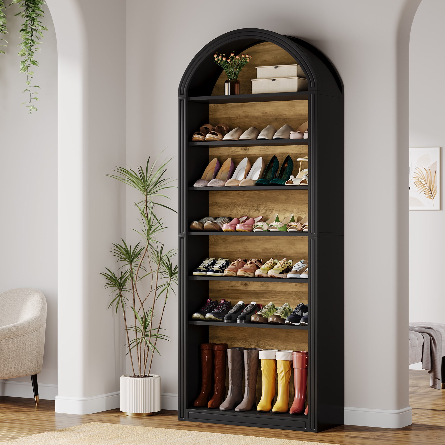 Tribesigns Shoe Storage Cabinet, 8-Tier Tall Black Shoe Organizer Cabinet, Large Wooden Freestanding Shoe Rack for Closet Entryway