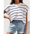thumbnail image 3 of PRETTYGARDEN Womens Summer Short Sleeve Tops Trendy Crew Neck Striped Knit Sweater Business Casual Spring Clothes, 3 of 9