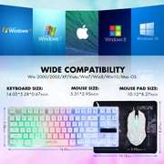 CHONCHOW Wired Gaming Keyboard and Mouse Combo, 87-Key White TKL Rainbow Backlit Keyboard, 3200 DPI 6-Button Mouse for PC