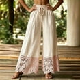 thumbnail image 4 of Mifsaly Wide Leg Palazzo Pants for Women High Waist Drawstring Casual Lounge Trousers Floral Lace Hem Flowy Beach Vacation Boho Bottoms White,M, 4 of 5