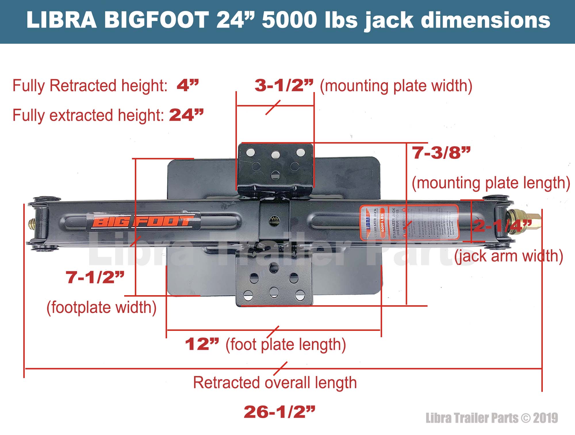 Set of 2 BIGFOOT 5000 lb 24" RV Trailer Stabilizer Leveling Scissor Jacks w/Power Drill Sockets & Installation hareware-26044 - image 5 of 9