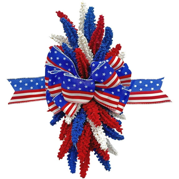 Qocolhg Patriotic Swag 4th of July Wreaths for Front Door, July 4th Blue Red and White Artificial Tulips Teardrop Wreaths, Patriotic Wreath Memorial Independence Day Wreath Home Decorations Clearance