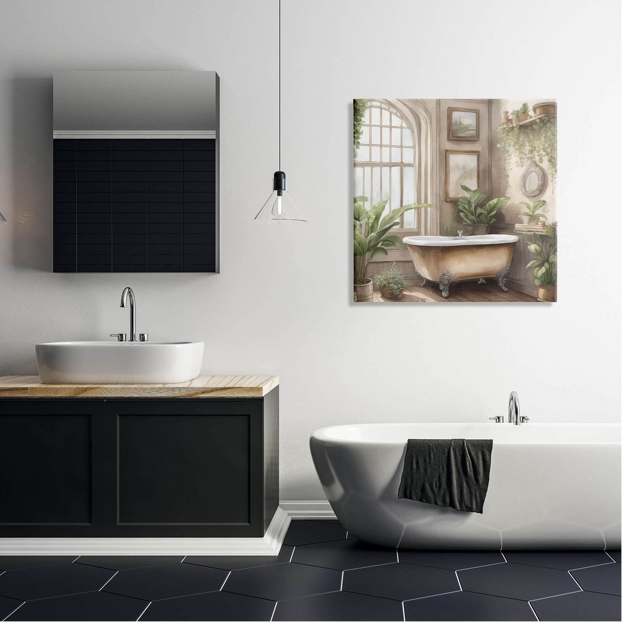 Stupell Industries Traditional Bathroom with Plants Botanical & Floral Painting Gallery Wrapped Canvas Art Print Wall Art, 30 x 30