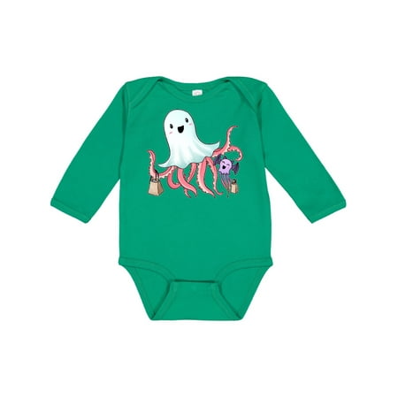 

Inktastic Cute Ghost Octopus Trick or Treating with Bat Gift Baby Boy or Baby Girl Long Sleeve Bodysuit