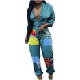 LAKUB Fall Style Women's Color Block Print Suit Highwaisted Trousers