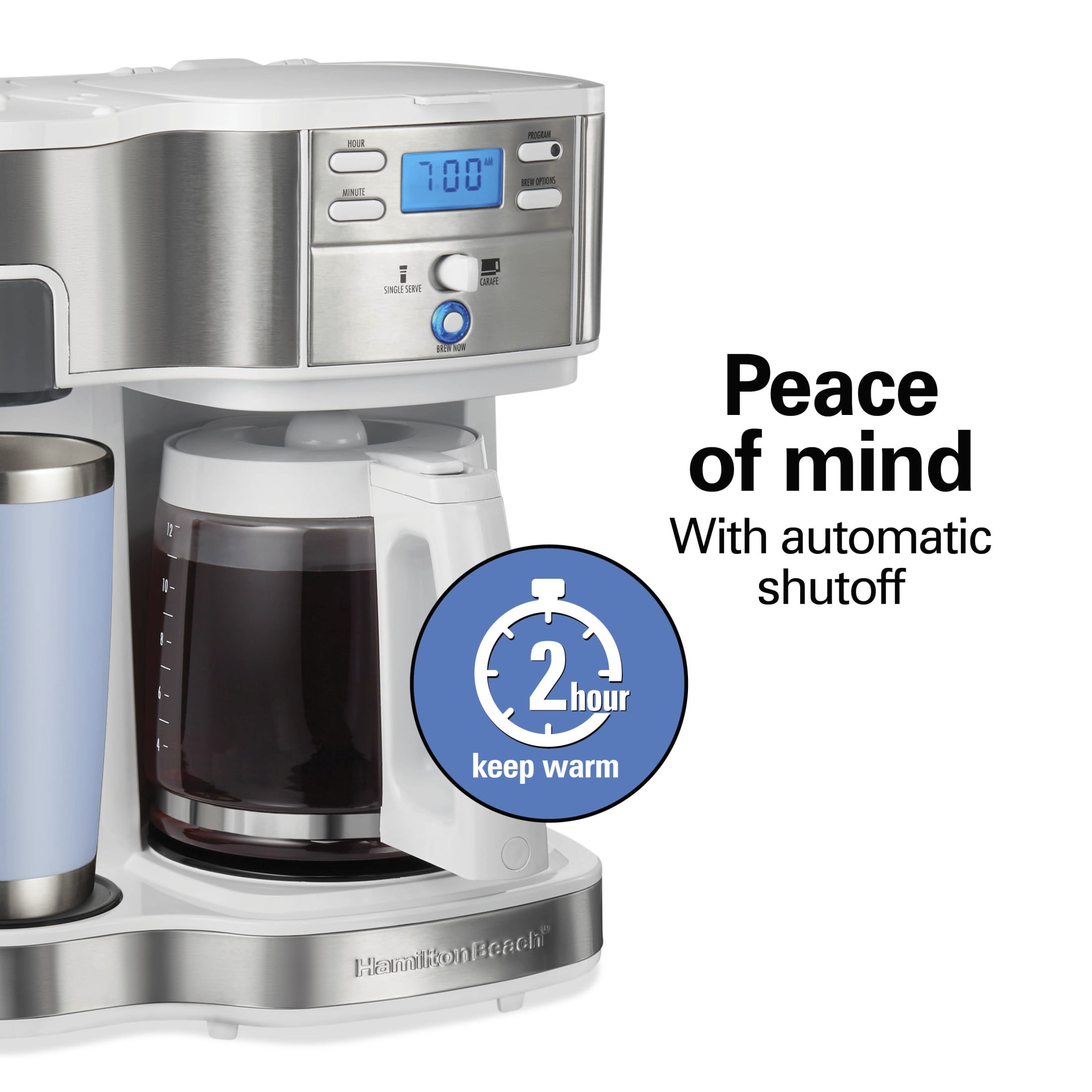 Hamilton Beach 2-Way Programmable Coffee Maker, Single Serve Coffee Maker & 12-Cup Coffee Pot, White