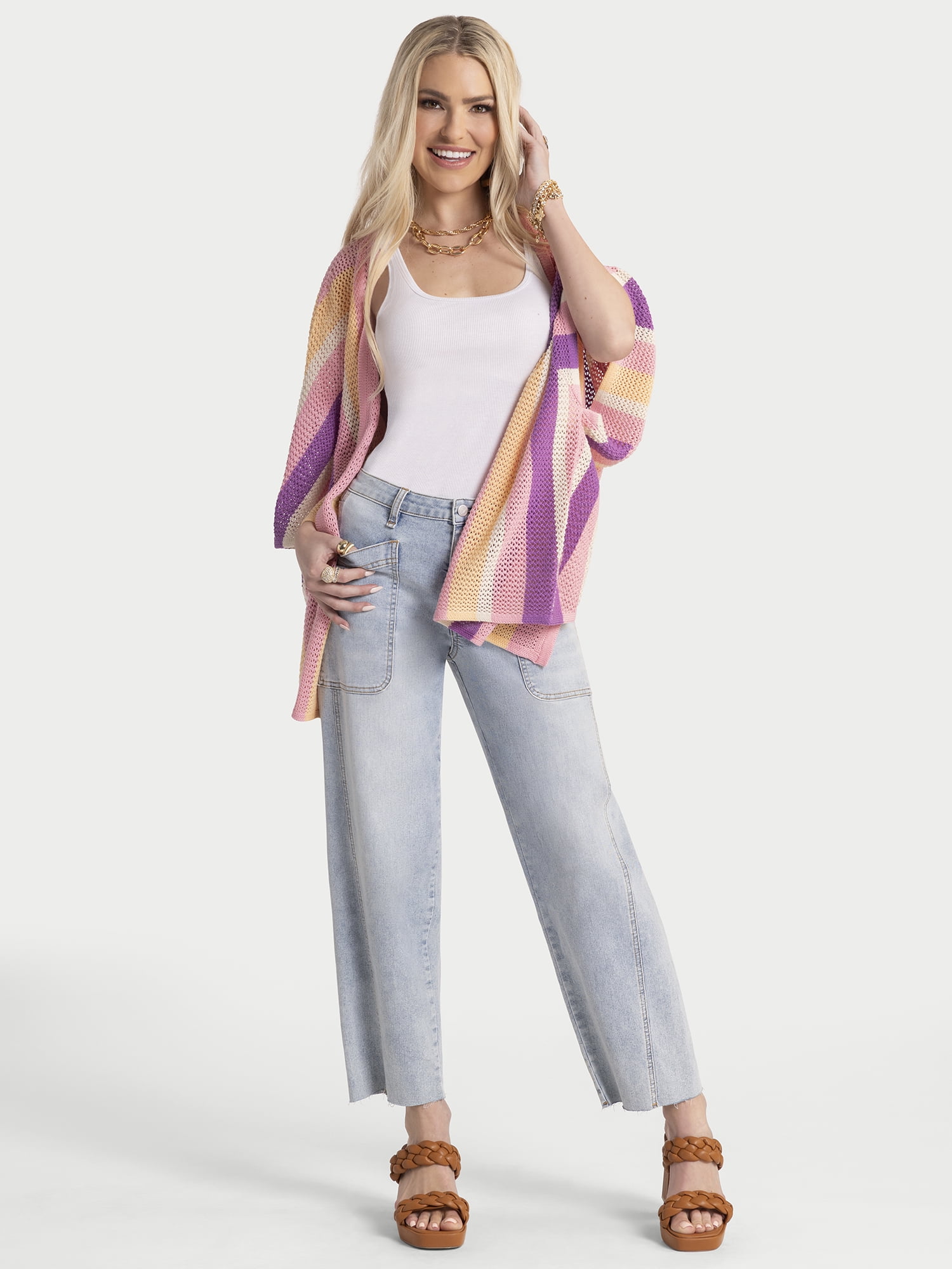 Jessica Simpson Women's Relaxed Barrel Leg Cargo Jeans, 28" Inseam, Sizes 2-16