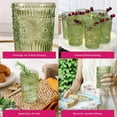 thumbnail image 6 of Vintage Textured Sage Green Striped Drinking Glasses Set of 24, (13 oz) Ribbed Glassware with Flower Design| Cocktail Set, Juice Glass, Water Tumbler, 6 of 8