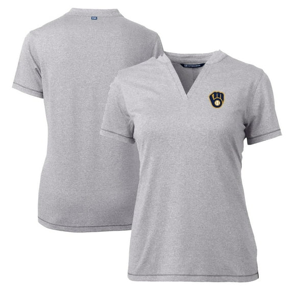 Women's Cutter & Buck Heather Gray Milwaukee Brewers DryTec Forge Stretch V-Neck Blade Top