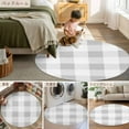 thumbnail image 6 of Grey White Buffalo Check 7ft Round Rug, Farmhouse Plaid Modern Geometric Non-Skid Rubber Backing Large Area Rugs - Living Room Bedroom Home Office, Indoor Floor Mat Carpets Washable Rug, 6 of 9