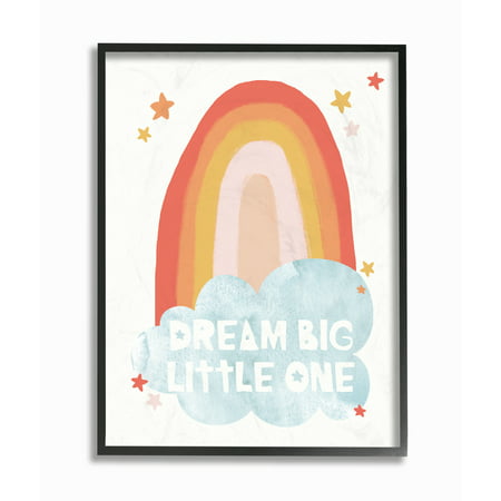 The Kids Room By Stupell Dream Big Little One Mod Orange Rainbow with Blue Cloud Framed Texturized
