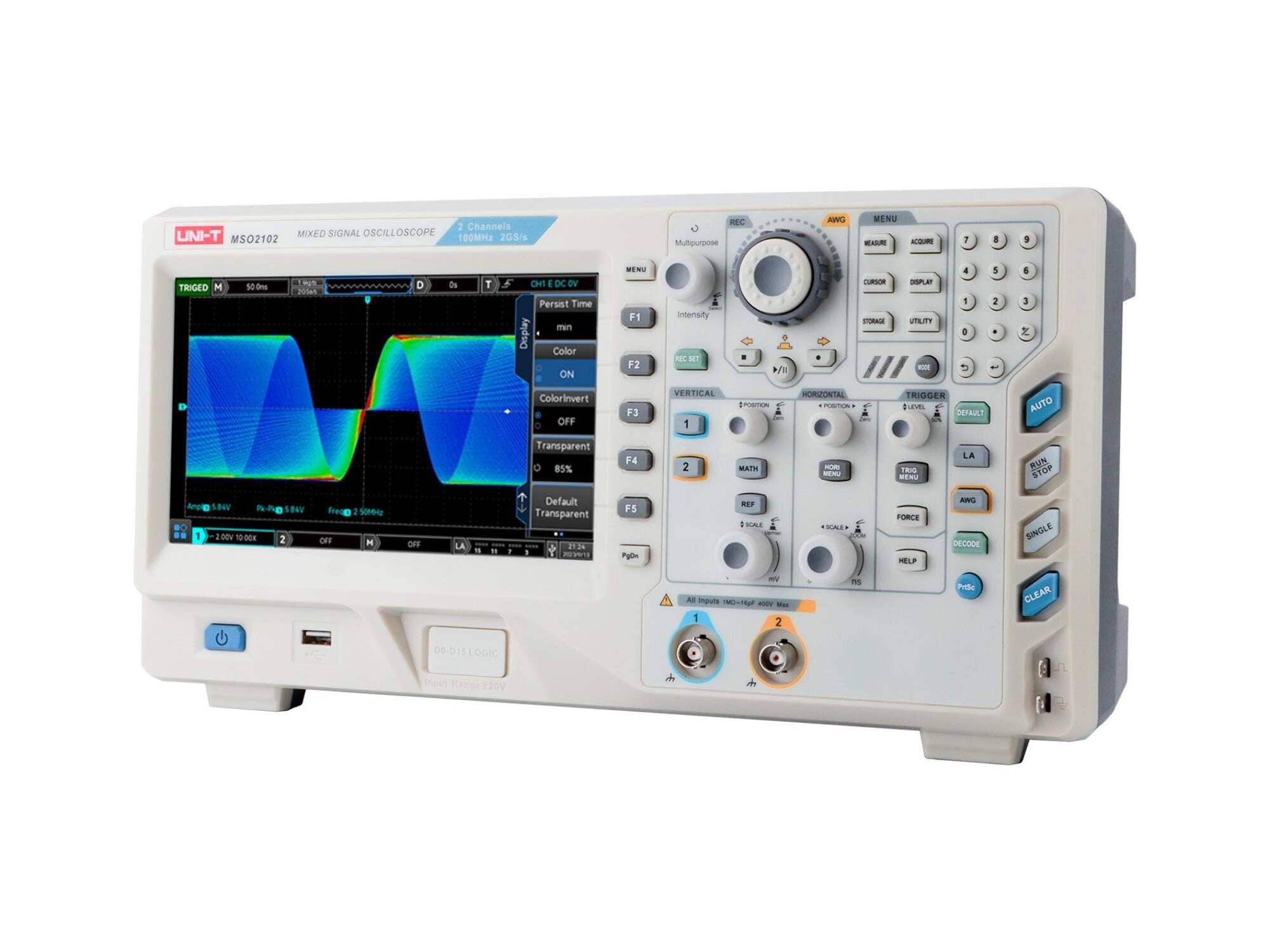 UNI-T MSO2102-S 100MHz 2+16Ch MSO Digital Oscilloscope with Signal Generator