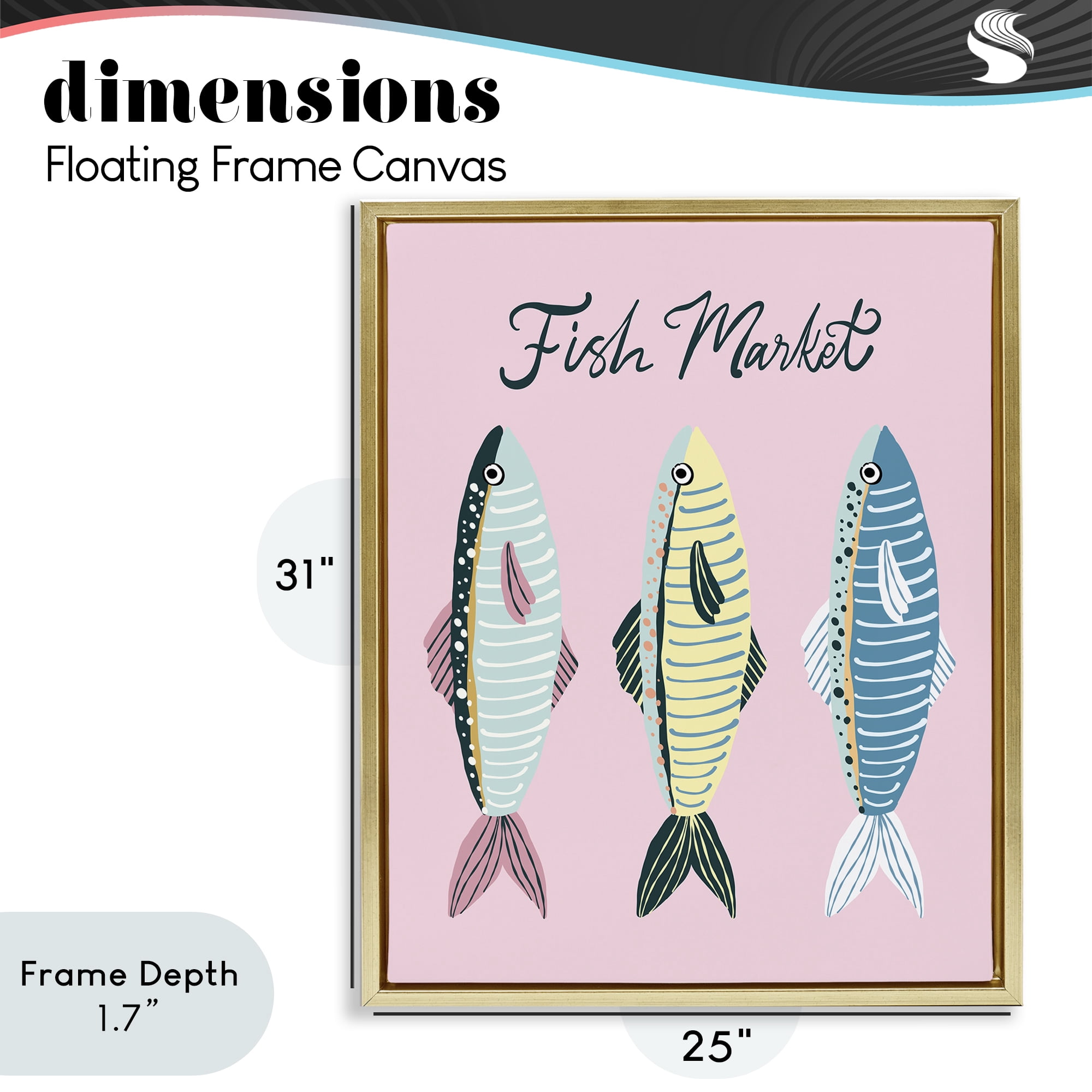Stupell Industries Quirky Coastal Fish Market Gold Framed Floater Canvas Wall Art, design by Hey Bre! Creative Studio