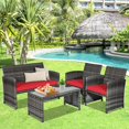 thumbnail image 1 of Gymax Ensemble de Conversation d'Extérieur en Rotin pour Patio 4 Pcs avec Coussin Rouge, 1 of 10