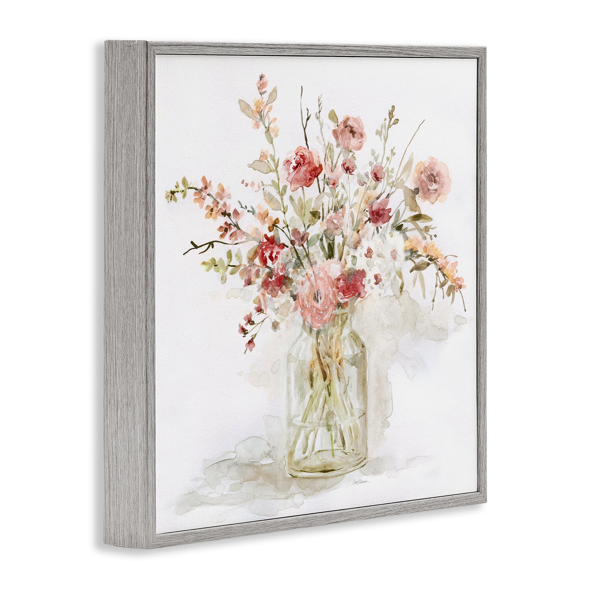 Stupell Industries Springtime Blooms in Glass Vase Gray Framed Giclee Art, design by Carol Robinson
