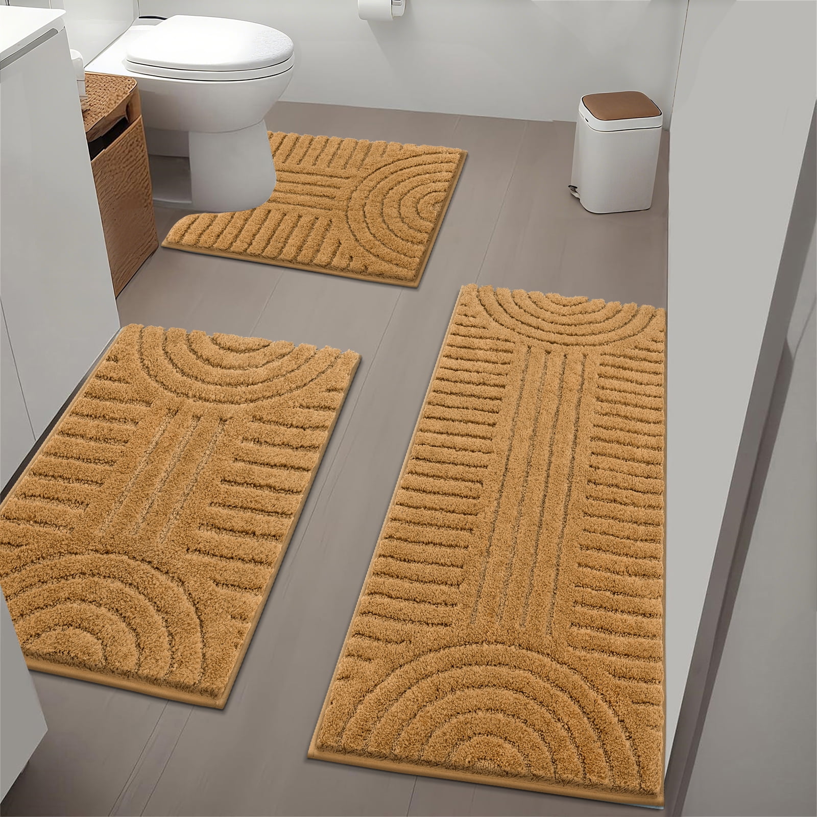 Bathroom Rugs Sets 3 Piece, Soft Absorbent Microfiber Bath Mats and U-Shaped Contour Toilet Rug, Plush Shaggy Bath Mat Set for Bathroom