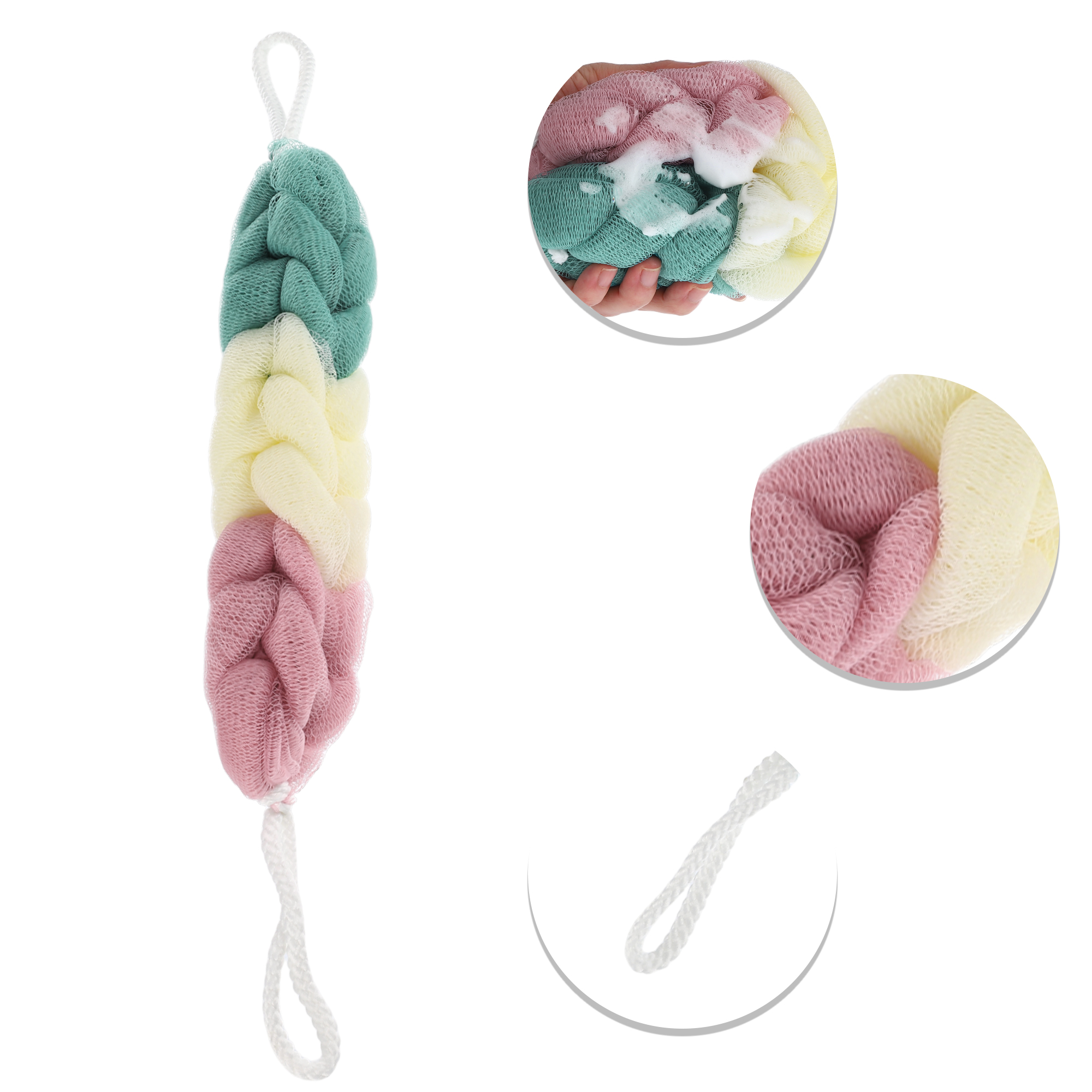 Unique Bargains Long Stretch Back Sponge Back Sponge for Bathroom Green Beige Pink