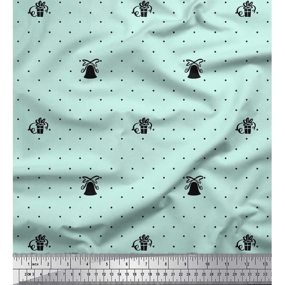 Soimoi Green Cotton Voile Fabric Gift Box & Bell Dots Print Fabric by Yard 42 Inch Wide
