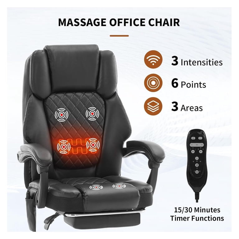Vibration Massage Heated Office Chair with Foot Rest, 400 lbs Capacity ...