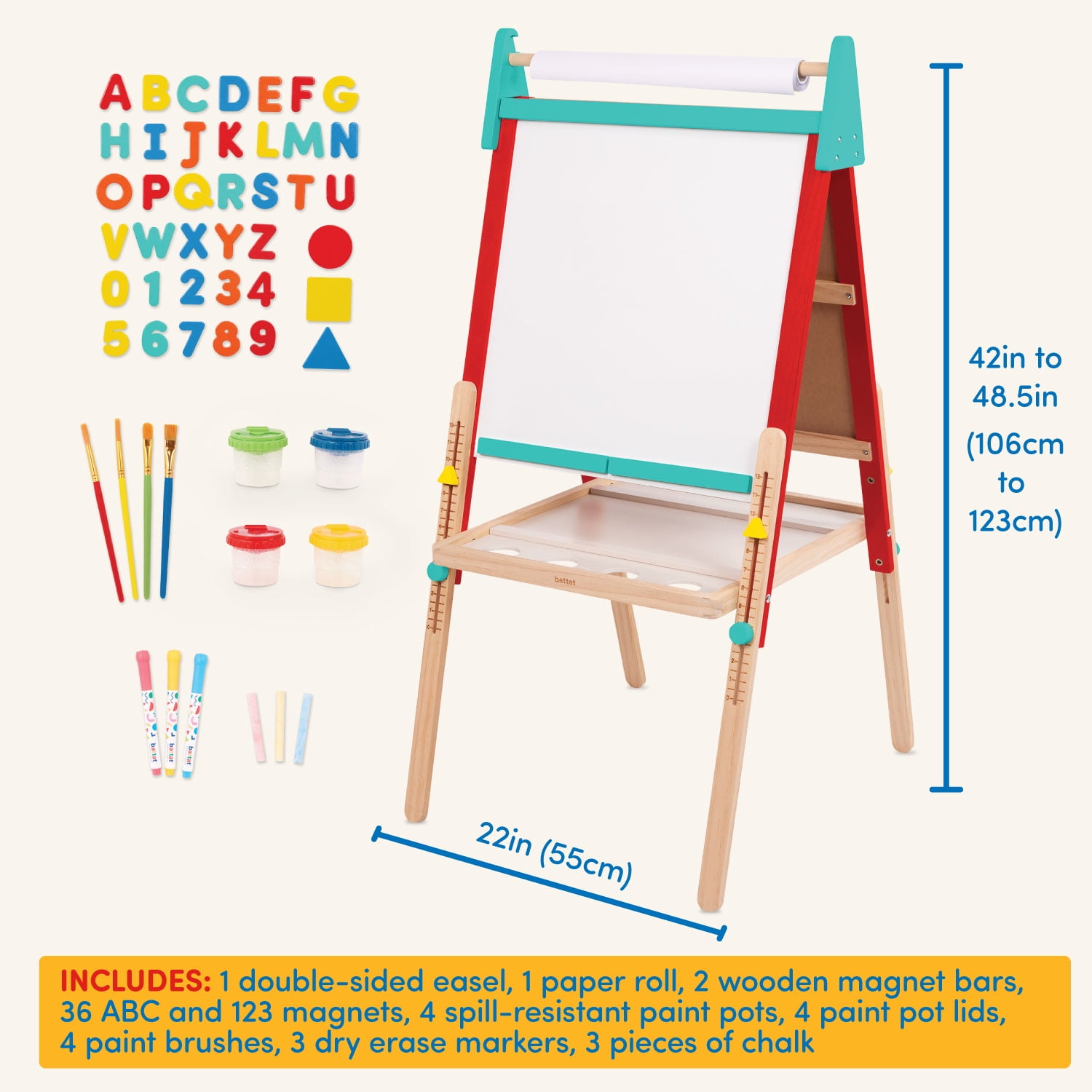 Battat All-in-One Art Easel 60 Pieces and 2-Sided Board for Toddlers Kids 3 Years Old
