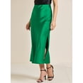 thumbnail image 3 of DARING DIVA Women's Satin High Waist Elastic Waist Split A Line Midi Skirts M Green, 3 of 6