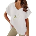 thumbnail image 1 of Camiseta de Manga Corta con Cuello en V con Impresión de Girasol, Algodón Casual Y Top de Cáñamo, 1 of 6