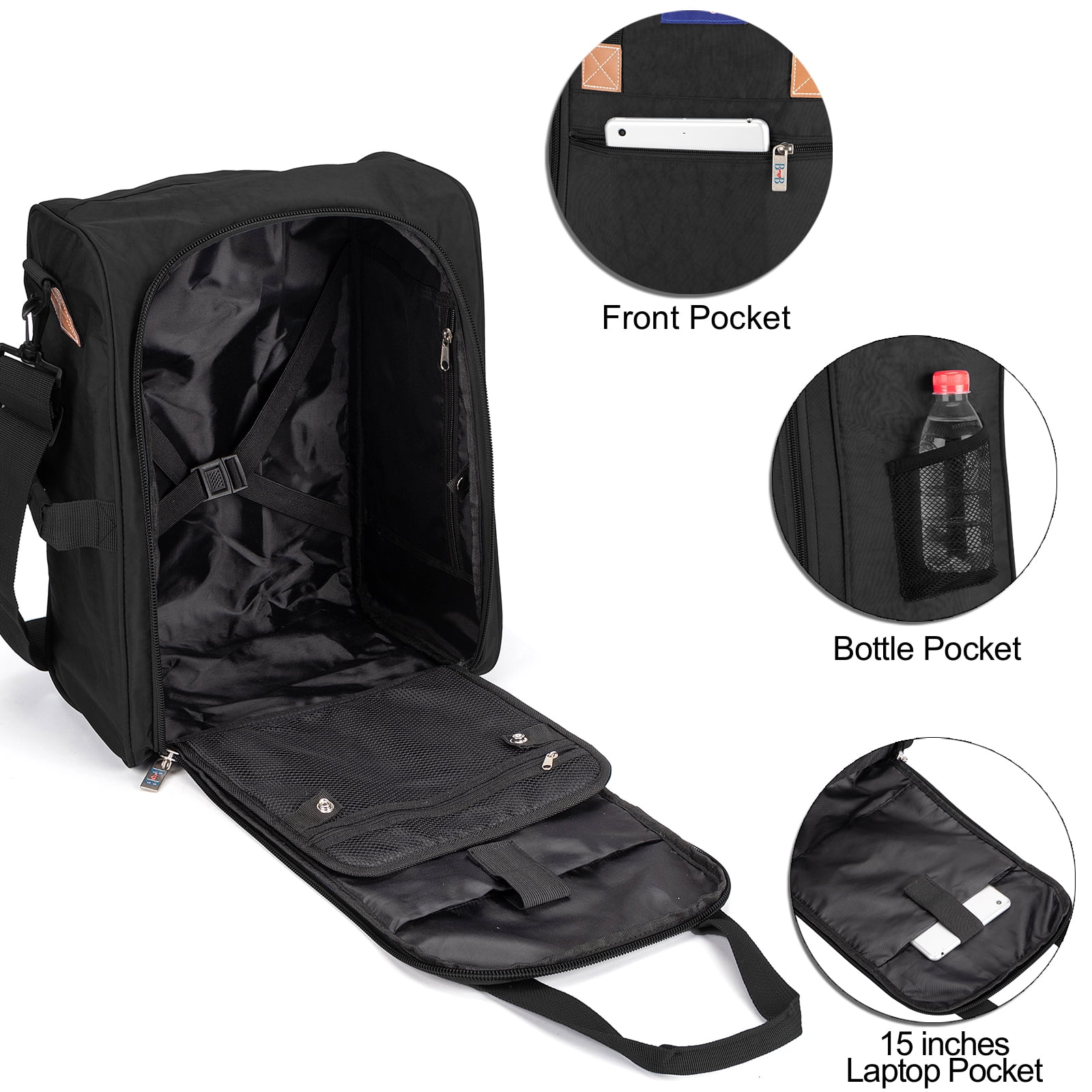 For the Spirit Frontier American JetBlue 17 Inches Personal Item Under Seat Duffel Bag (Black)