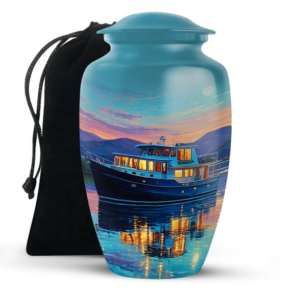 KARYLIZ Boat Urn for Ashes Adult Male - Large Blue Funeral Urn For Ashes - Funeral Urn For Human Ashes Men & Women - Large Cremation Urns For Humans - Memorial Urns For Female