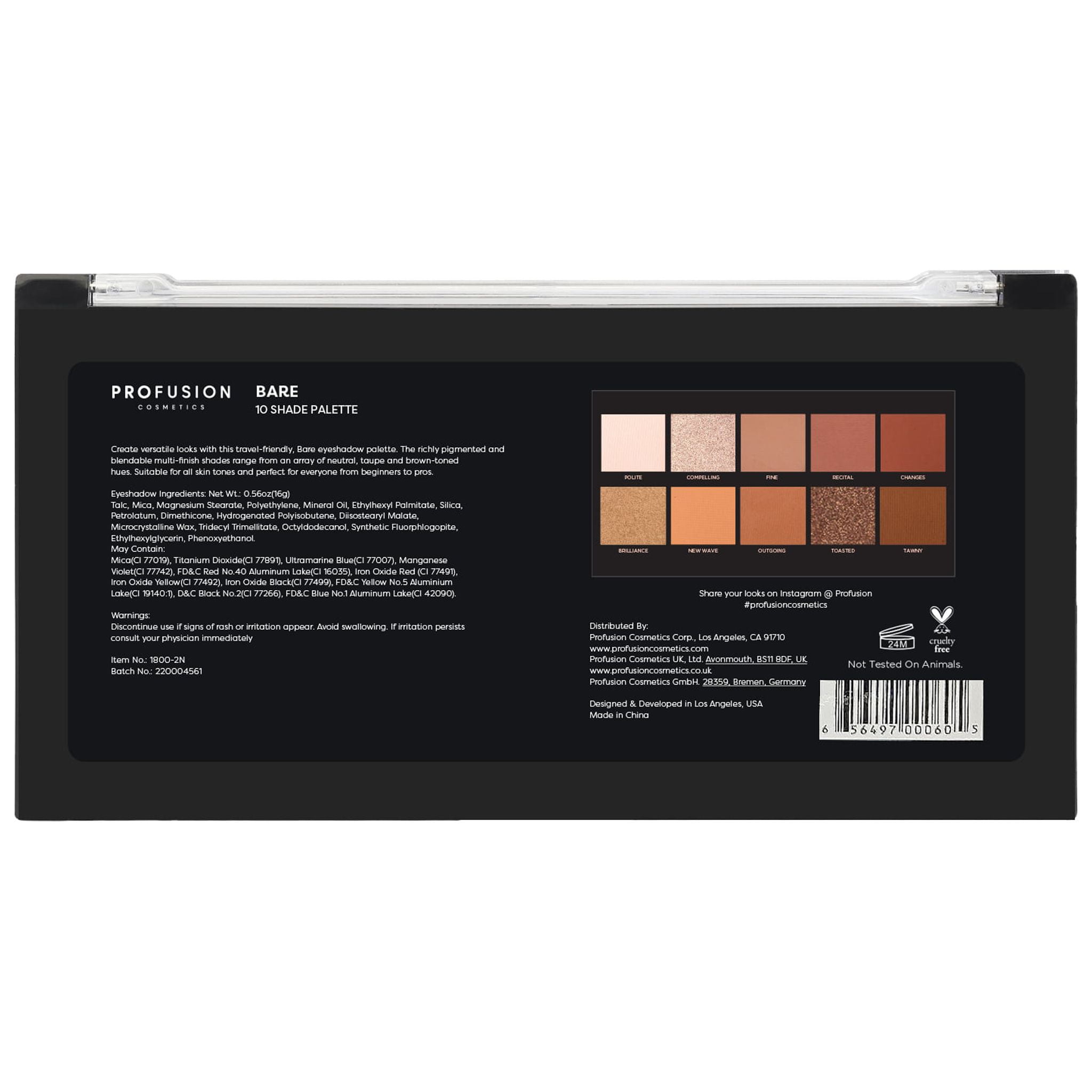 Profusion Cosmetics 10 Shade Eyeshadow Palette - Bare, 3.5 Oz