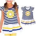 thumbnail image 2 of Yeaiivve Baby Girls Summer Clothes Kids Short Sleeve Striped T-Shirts Daisy Print Flutter Sleeve Ruffle Hem Tunic Peplum Babydoll Tops for Girls 1-10Y, 2 of 7