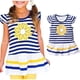 thumbnail image 1 of Camiseta de verano a rayas de cuello redondo para niña, mangas sueltas y cintura elástica. Top de poliéster para niña., 1 of 6