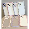 thumbnail image 3 of Cute Curly Wave Frame Case with 3D Cat Ears Clear Case for iPhone 13 6.1 inch, Pretty Shockproof TPU Bumper Case for Girl Women Non-Yellowing Case Clear Slim Cover - Pink Green, 3 of 8
