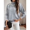 thumbnail image 3 of Fall Sweaters for Women Trendy Cute Cozy - Long Sleeve Colorblock Knitted Pullover Tops Grey L, 3 of 6