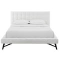 thumbnail image 5 of Contemporary Modern Urban Designer Bedroom Queen Size Platform Bed Frame, Velvet Fabric, White, 5 of 6