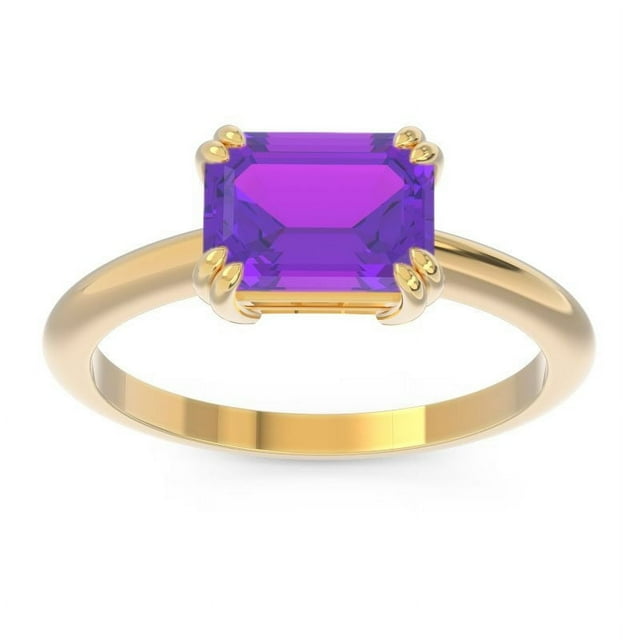 Bague de Mariage Étincelante pour Femmes en Or Jaune 18K avec Pierre Précieuse Améthyste Simulée Taille Émeraude 2,50 Ct Taille 3 par Diamond Capitals