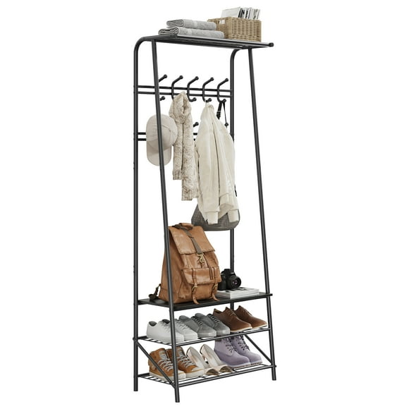 Coat Rack, Hall Tree with Shoe Storage Bench, Entryway Bench with Shoe Storage, 4-In-1, Steel Frame, for Entryway
