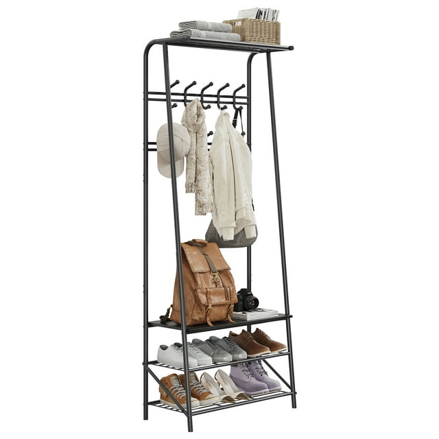 Royalbelle 4-Tier Hall Tree with Bench and Shoe Storage, Coat Rack Entryway