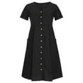 thumbnail image 4 of JINMGG Dresses for Women 2026,Fashion Women Summer Casual V-Neck Solid Short Sleeve Button Pocket Cotton Linen Dress Black-C XXXXL, 4 of 8