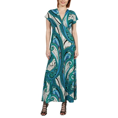 - Women's Dress Gisele Green and Blue Empire Waist Maxi Dress