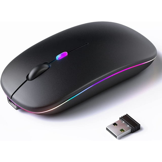 Wireless Bluetooth – Rechargeable, Silent, Dual Mode (Bluetooth 5.2 & USB) with LED Lights – Portable for Laptop, Desktop, & Tablet(Black)