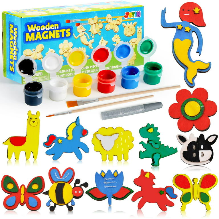 JOYIN joyin paint your own wooden magnet, 24 wood painting kits for kids  ages 4-12, arts and crafts for kids ages 8-12 for christma