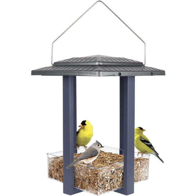 Comedero para pájaros Nature's Way Fly-In de metal con techo azul de 4 tazas