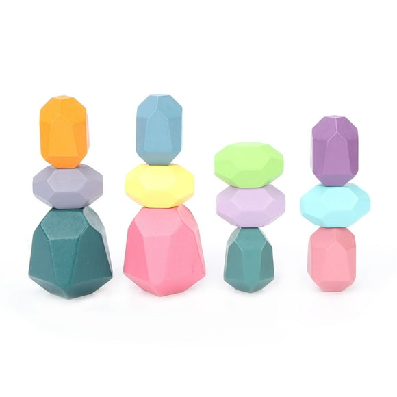 12 piezas de bloques de equilibrio de rocas de madera de colores, juguetes educativos de rompecabezas para interacción entre padres e hijos