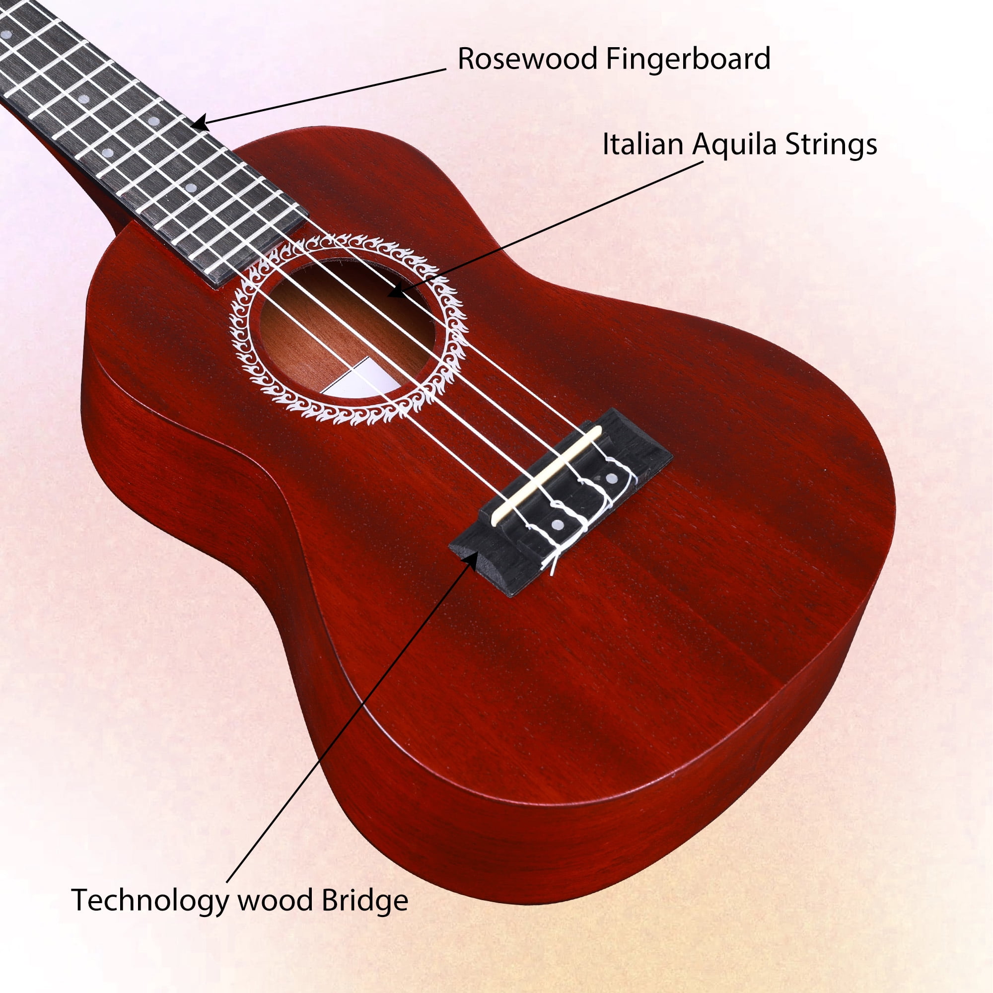 ADM Concert Ukulele 23'' Mahogany Hawaiian Ukulele Kit for Beginner Kid Adult with Free Lessons, Red